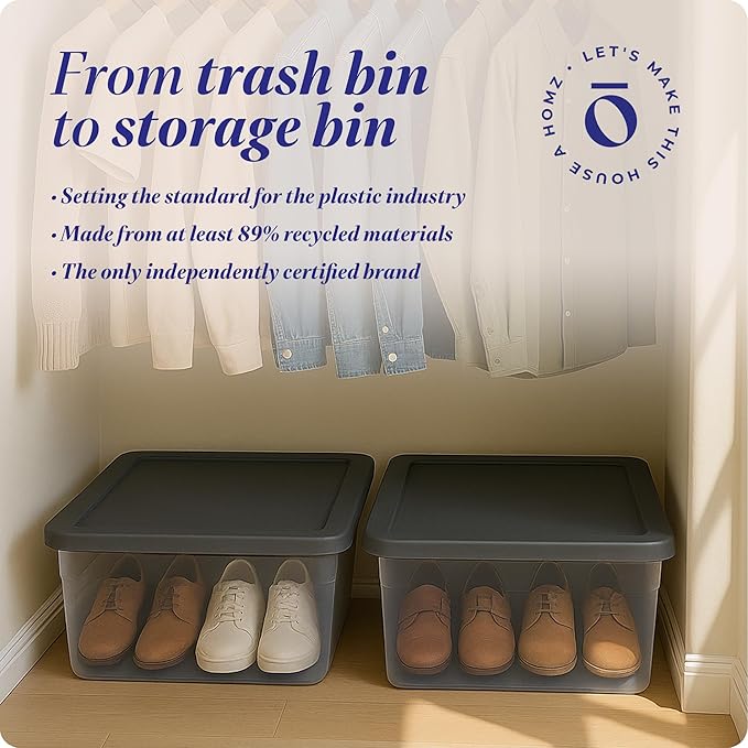 HOMZ 2-Pack Snaplock, Small Clear Plastic Storage Organizer Bins w/ Lids, 28 Quart, Gray - Stackable Container Boxes for Bedr