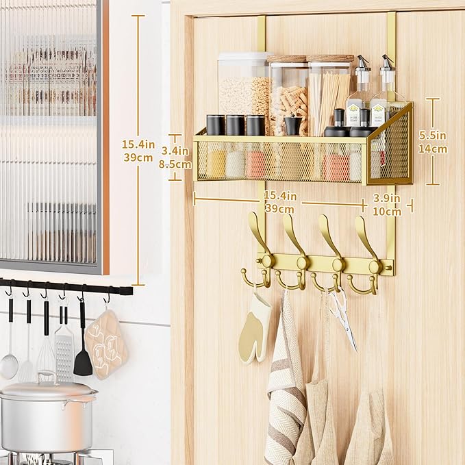 Kaiferty Over The Door Hooks Organizer, Coat Rack Over The Door Storage Hanger Towel Rack, Back of Door Storage Organizer for