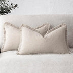 Foindtower Set of 2 Decorative Linen Fringe Lumbar Throw Pillow Covers Boho Farmhouse Cushion Cover with Tassels Cozy Accent 