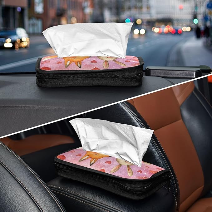 Car Tissue Holder Car Visor Organizer Tissue Box Holder for Car Sun Visor Organizer with Car Vehicle Accessories Essentials Interior for Women Men Valentines Fox Bunny Hearts Pink