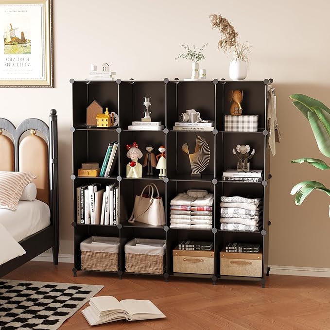 AWTATOS Cube Storage Organizer, 16 Cube Closet Organizer, Stackable Storage Cube Shelves, DIY Portable Closet Clothes Organiz