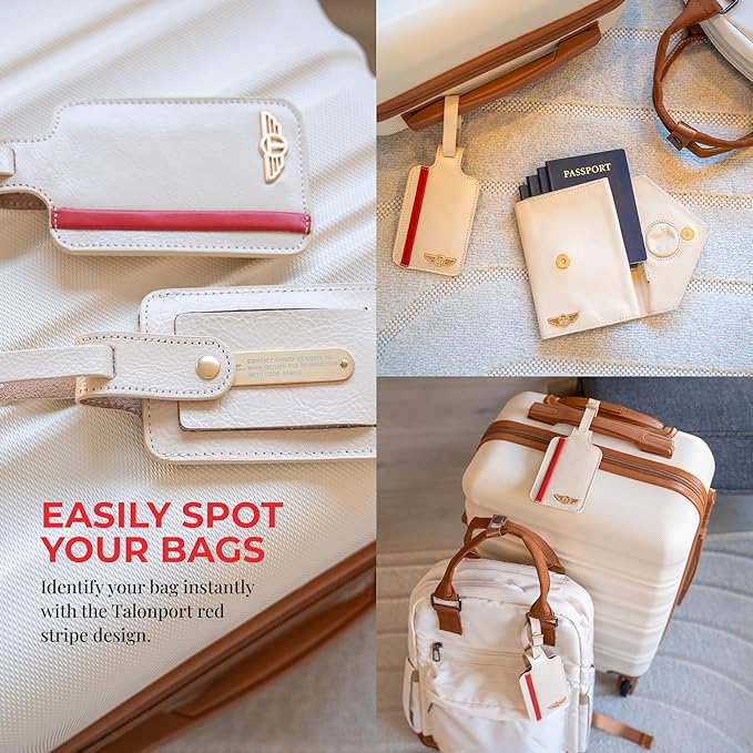 Genuine Leather Luggage Tag with Privacy Flap Set for Men Women Travel Easy with Suitcase Tags Identifiers (Nude, 2 Pack)