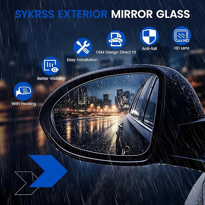 Driver Left Side Heated Mirror Glass Compatible With Ford F150 2011 2012 2013 2014, Driver Left Exterior Side Blind Spot Mirror Glass with Rear Holder Replaces BL3Z-17K707-E BL3Z17K707E