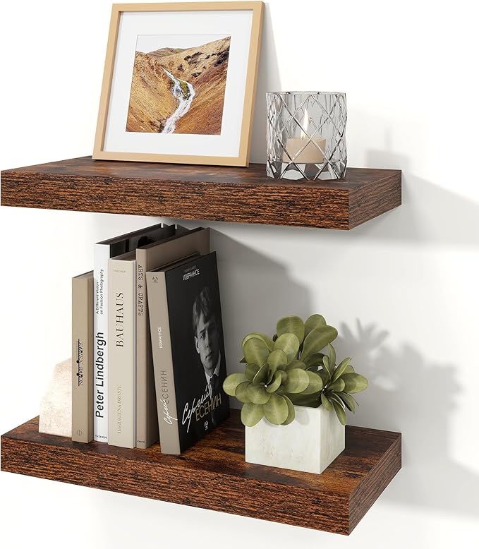 Floating Shelves for Wall, 7.9" Deep Wall Mounted Wood Shelves for Bathroom, Bedroom, Living Room, Kitchen, Hanging Shelf for