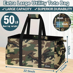 Sturdy Extra Large Utility Tote Bag with Hard Bottom & Sides, Heavy Duty Grocery Tote Bag, Thirty One Utility Tote with Handles for Shopping, Beach, Picnics, Camping, Car (22.5"x11"x12", Camo)
