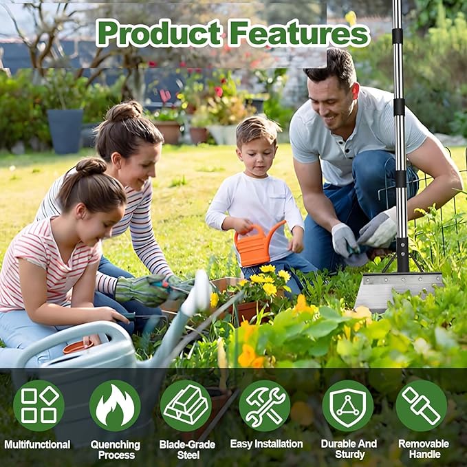 Multifunctional Garden Cleaning Shovel, Heavy Duty Steel Flat Shovel with 59" Adjustable Handle, Snow Ice Scraper, Outdoor Spade Tool for Weeding, Lawn Edging, Digging, Ice Removal