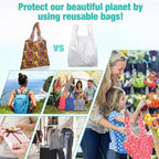 Eccliy 24 Pieces Reusable Grocery Bags Polyester Shopping Bags for Groceries Multi Colors Reusable Foldable Shopping Tote (Geometric Rules)