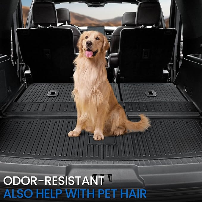 Floor Mats Cargo Mat for 2018-2024 Ford Expedition 7 Seats Captain Chairs(Not for Max Model), All Weather TPE Cargo Liner Backrest Mats Door Sill Protectors Car Accessories (Floor Mats Set)