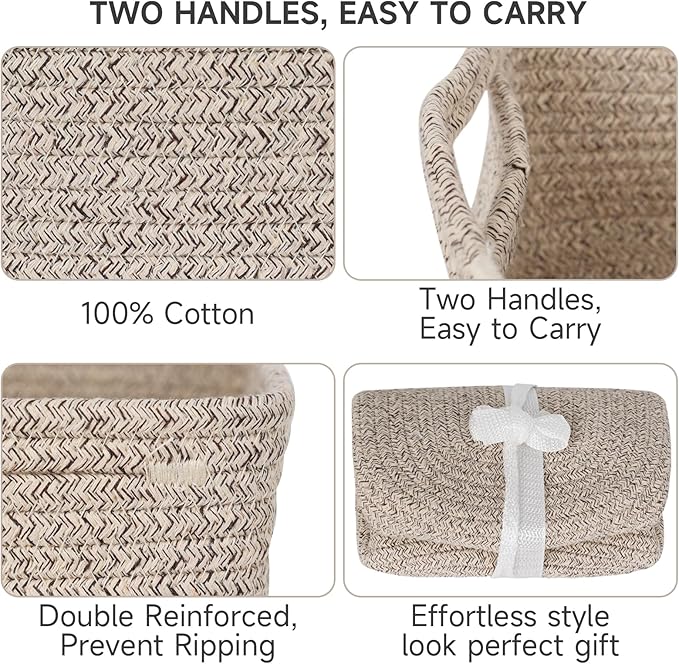 3-Pack Storage Baskets for Organizing | Woven Shelf Toy Basket | Rope Baskets for Gifts Empty | Closet Organizer Bins with Ha