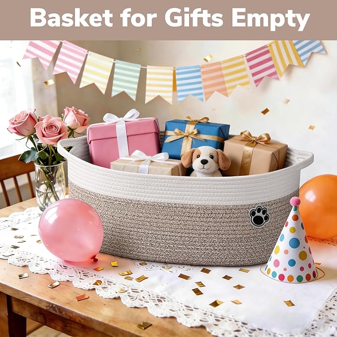 Large Dog Toy Basket, 19.7" X 11" X 7.9" Woven Rope Basket for Toy Storage, Dog Storage Bins with Handles, Gift Baskets Empty