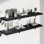 12 Inch Deep Floating Shelves Set of 2, 60 Inch Extra Wide Black Solid Wood Wall Shelves, 5ft Heavy Duty Farmhouse Wall Mount