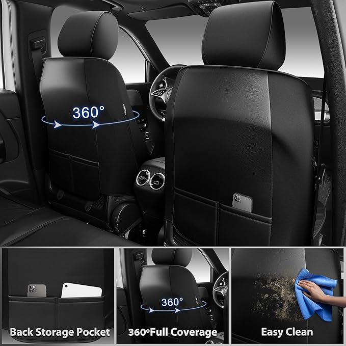 CAR PASS Leather Oxford Large Seat Covers For Truck F150 Ram Silverado Sierra 1500 Seat Covers, Scratch-resistant Water-proof