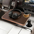 Car Tray & Desk for Laptop, Dual 360° Rotating, Anti-Slip Leather Surface, Steering Wheel Tray, Car Accessories- Compatible with Tesla Model Y/3/S, Ford F150/Explorer/Most Vehicles (Brown)