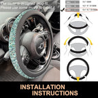 PINCTROT Large Size Chenille Leather Steering Wheel Cover, Soft Mottled Colors, Sweat-Proof, Non-Slip Grip, All-Season Comfor