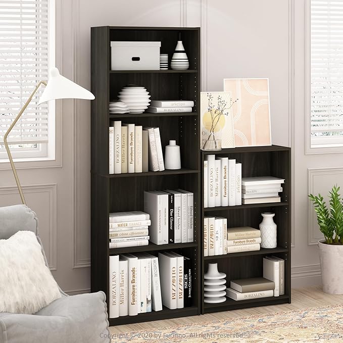 Furinno JAYA Book Shelf, 3-Tier Bookshelf, Bookcase with Adjustable Shelves, 9.5 x 24.5 x 40.3, for Organization and Storage,
