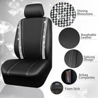 CAR PASS Bling Diamond Car Seat Covers, Shining Rhinestones Waterproof Faux Leather, 7 Seats 3 Rows with Zipper Glitter Crystal Sparkle Strips Universal Fit 95% MPV,SUV,CAR for Women Girl, Silver