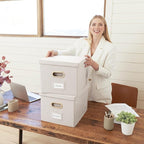 ZICOTO Decorative File Organizer Box Set of 2 - Collapsible Linen Filing Cabinets w/Handles Are Perfect to Store all Your Doc