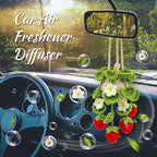 Crochet Car Air Freshener, 15ml Empty Refillable Oil Diffuser Bottle with Hanging Crochet Strawberry Plant for Car Rearview M