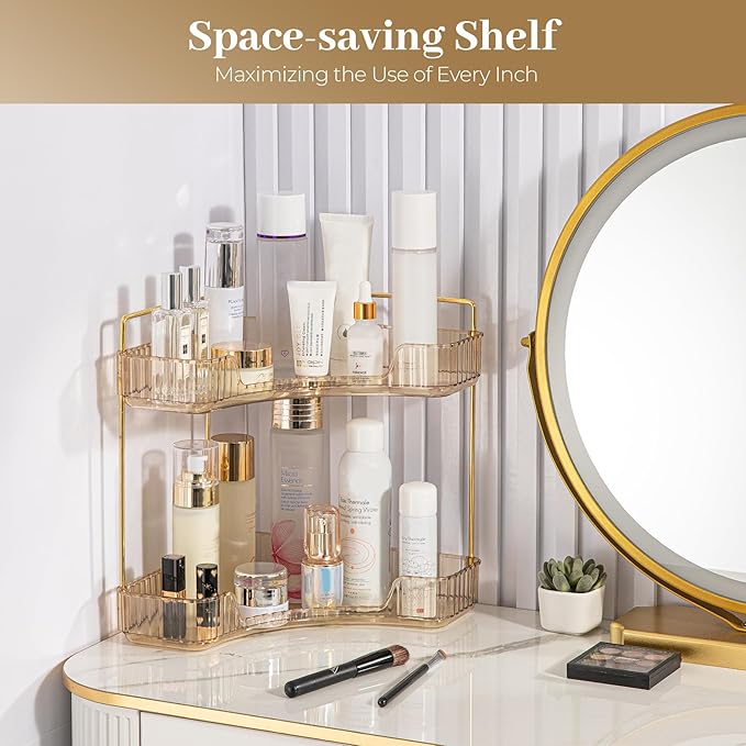 Aveniee Corner Bathroom Counter Organizer, Bathroom Countertop Shelf Makeup Organizer for Vanity Perfume Tray for Corner Stor