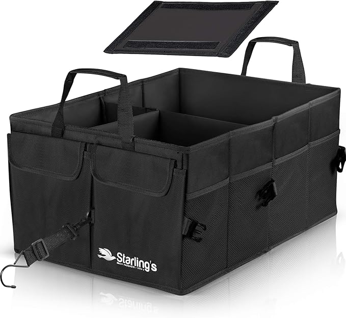 Car Trunk Organizer - Large Collapsible Storage Box with Adjustable Compartments - Heavy-Duty Cargo Organizer for SUV, Truck &