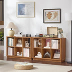Joaxswe 6 Cube Storage Book Shelf, 40" Wide Low Horizontal Bookcase with Curved Edge, Floor Standing 2-Tier Wooden Bookshelf 