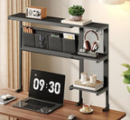 Clamp on Desk Shelf with Pegboard, Above Desk 3-Tier Extender Shelf, Desktop Bookshelf with Hooks, Desktop Organizer for Offi