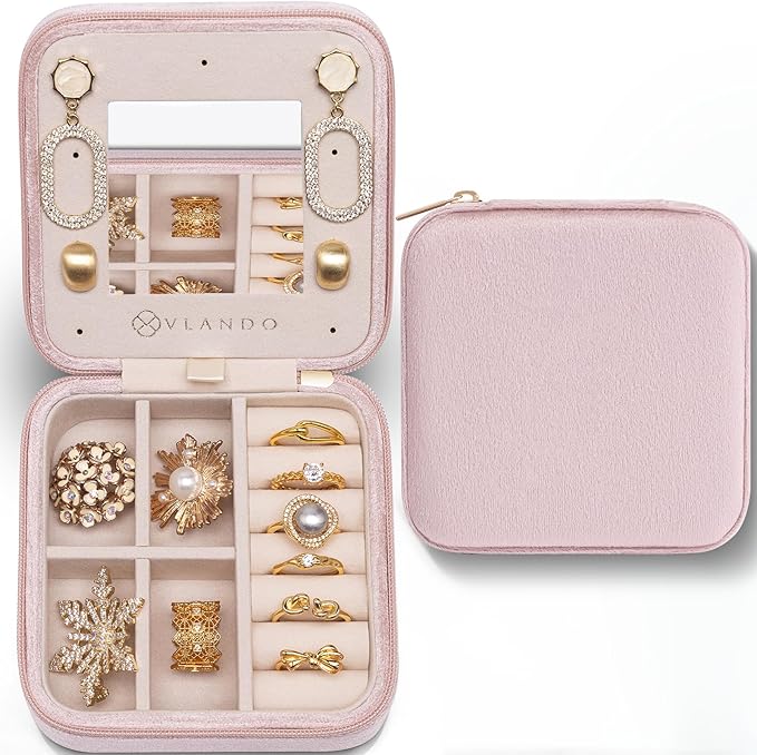 Vlando Velvet Travel Jewelry Case, Jewelry Travel Box for Women, Travel Jewelry Organizer, Small, Portable Jewelry Boxes with