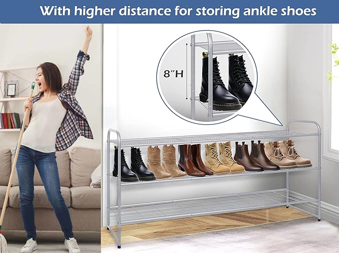 KEETDY 3-Tier Long Shoe Rack for Closet Metal Shoe Organizer for Entryway, Wide Stackable Shoe Storage Shelf with Sturdy Wire