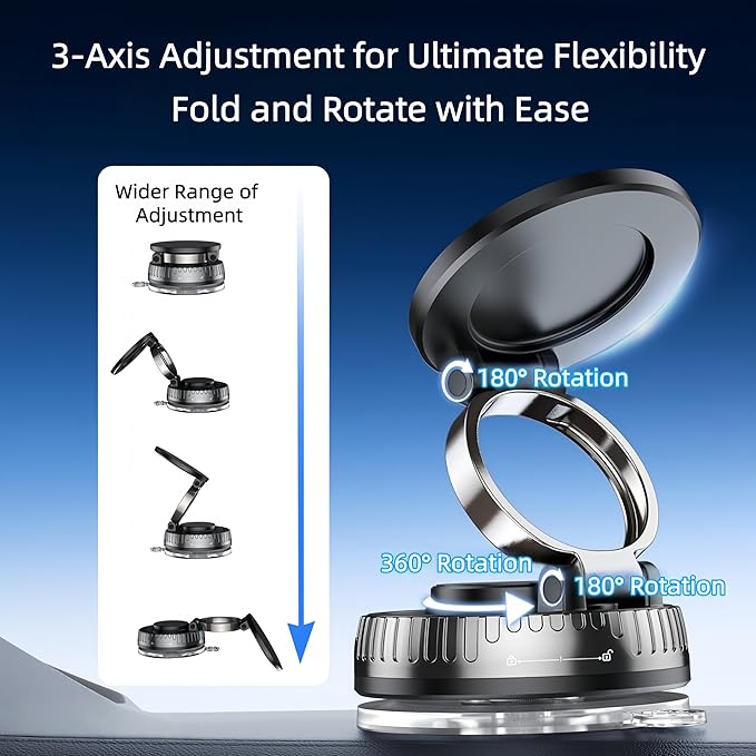 Magnetic Car Phone Mount for MagSafe: 360° Rotatable Adjustable Holder with Suction Cup, Universal Fit for Dashboards/Windshields/Glass, Compatible with iPhone 17/16/15 Series & Android