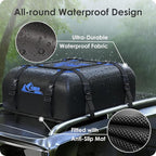 Car Rooftop Cargo Carrier Bag 15 Cubic Feet, 100% Waterproof Heavy Duty Car Roof Bag for All Vehicle with/Without Racks - Anti-Slip Mat, 4 Door Hooks, Storage Bags, 4PCS 3.8CM Straps(Blue)