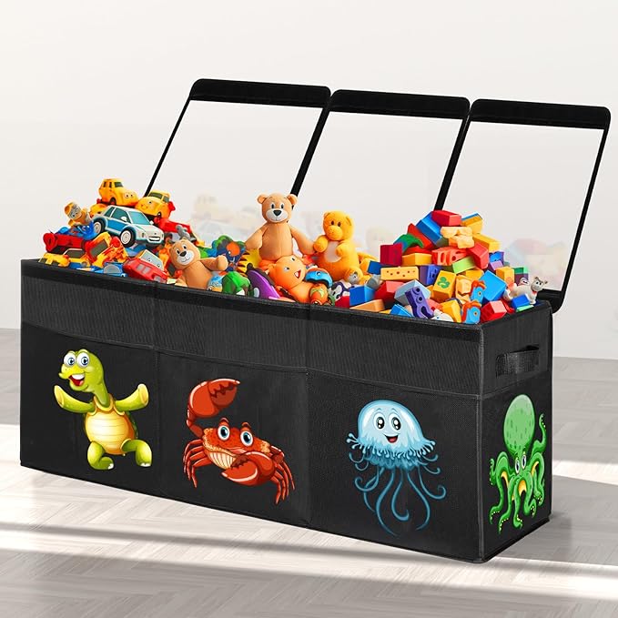 Extra Large Toy Box, Collapsible Sturdy Toy Storage Organizer with Lids, 155L Storage Box for Boys Girls, 42"x16"x14" Kids Bi