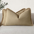 Foindtower Set of 2 Decorative Linen Fringe Lumbar Throw Pillow Covers Farmhouse Cushion Cover with Tassels Accent Pillowcase