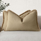 Foindtower Set of 2 Decorative Linen Fringe Lumbar Throw Pillow Covers Farmhouse Cushion Cover with Tassels Accent Pillowcase