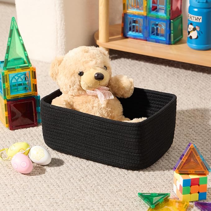 MiniArk Small Storage Baskets for Organizing | Closet Organizer Bins | Shelf Toy Basket | Woven Rope Baskets | Cube Decorativ
