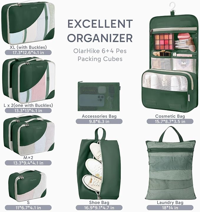 10 Set Packing Cubes for Travel, Gifts for Women Mom,Anti-Tearing Suitcase Organizer for Luggage with Shoe & Hanging Toiletry