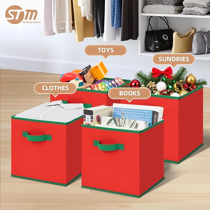 STORAGE MANIAC Storage Cubes, 11 Inch Durable 6 Pack Storage Shelf Basket for Christmas, Fabric Foldable Collapsible Bins wit