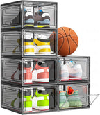 7 code Thicken & Sturdy Clear Shoe Storage Organizer with Magnetic Door, Stackable Boxes for Closet, Foldable Shoe Rack for S