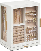 Glimmloop 360° Rotating Jewelry Box with 5 Drawers, Spacious Vertical Jewelry Organizer with Glass Window, Jewelry Storage Ca