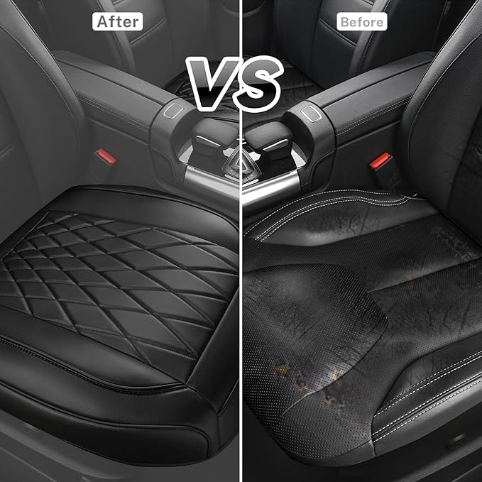 CAR PASS 2 Pack Leather Front Car Seat Covers, Bottom Seat Covers Full Wrapped with Storage Pocket, Anti-Slip Leather Seat Pr