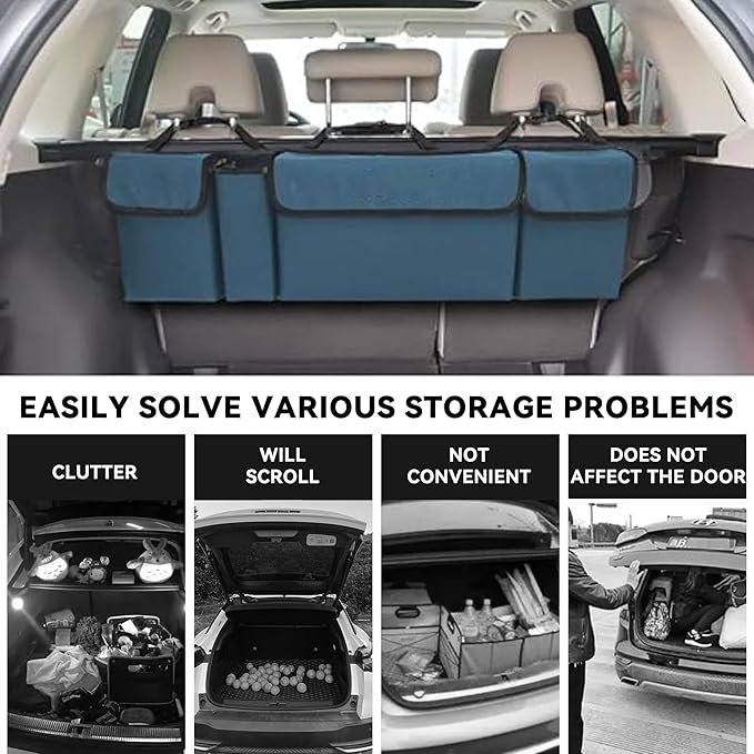 Car Trunk Organizer, Backseat Hanging Large Storage with Adjustable Straps,Waterproof PVC Collapsible Cargo Bag, Car Interior
