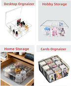 Acrylic Tea Bag Organizer with Lid, 9-Grid Clear Storage Box with Removable Dividers, Plastic Drawer Organizer for Tea Bags, 