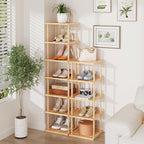 Vertical Tall Shoe Rack Organizer for Entryway -12 Tier Free Standing Slim Narrow Bamboo Wood Corner Stackable Shoe Boots Sto