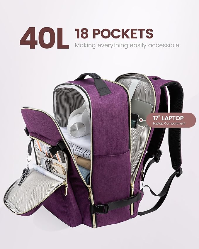 LOVEVOOK Travel Backpack for Women & Men 40L,Airline Approved Carry On Backpack Travel Essentials,TSA Carry on Luggage,Waterp