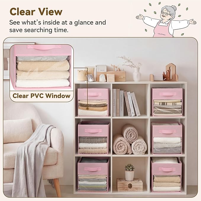 GRANNY SAYS Cube Storage Bins with Clear Window, 11 Inch Storage Cube Organizer, Collapsible Fabric Storage Cubes, Decorative