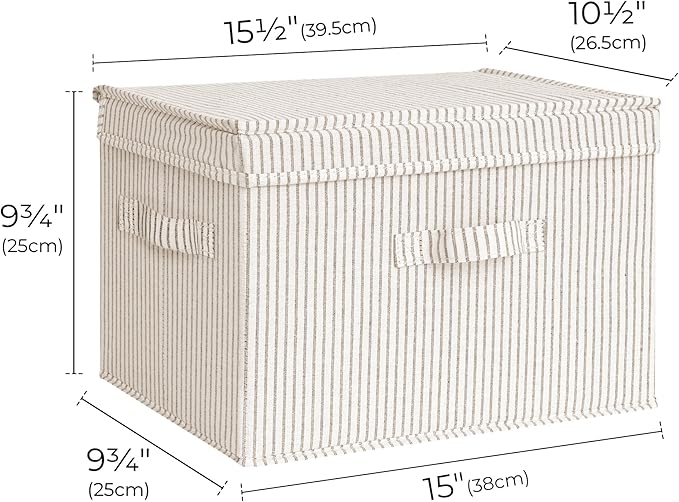 StorageWorks Fabric Storage Bins with Lid, Decorative Storage Boxes for Shelves, Stackable Closet Organizer Basket with Handl