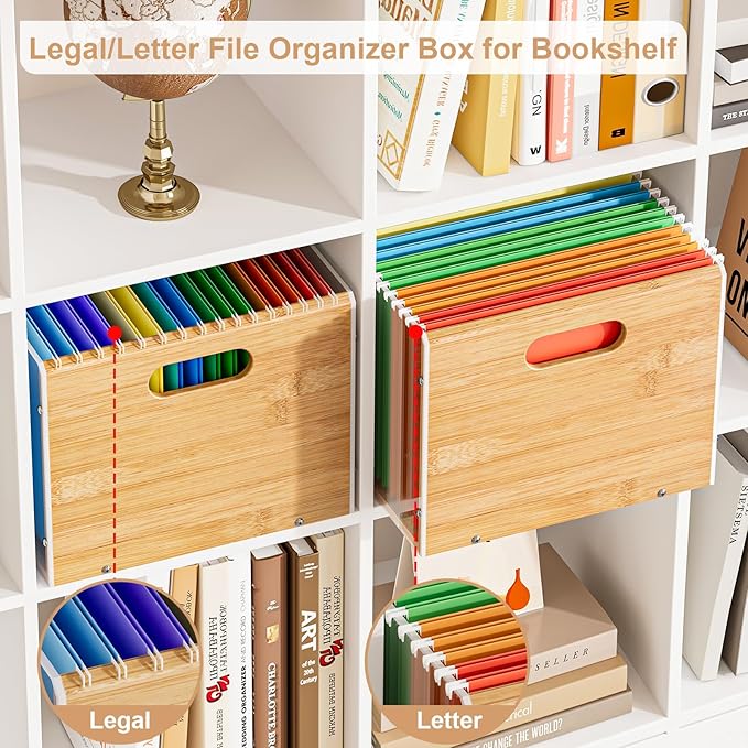 Sbanmao Letter/Legal Bamboo Acrylic File Box Organizer, Hanging File Folder Storage Boxes, Decorative Document Crate Transpar