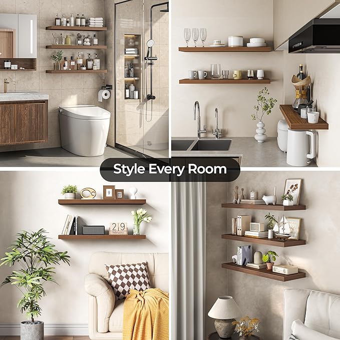 Fun Memories Floating Shelves for Wall 36 Inch Set of 3, Farmhouse Floating Shelves with Invisible Heavy Duty Bracket, 10 Inc