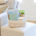 NaturalCozy 11.8"x8"x4.5” Rectangle Storage Baskets for Shelves 3 Pack | Cotton Rope Woven Small Baskets for Organizing | Sma