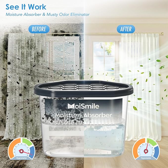 Moisture Absorbers, Efficient Activated Charcoal Humidity Absorber & Odor Absorber Boxes, Refillable Car Dehumidifier for