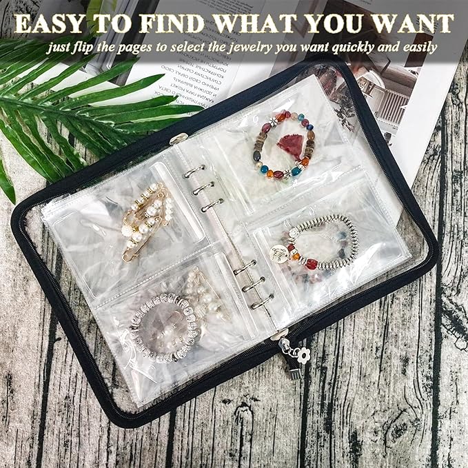 Bracelet Holder Travel Jewelry Organizer Case Transparent Jewelry Storage Book for Earring Necklace Ring with Small Clear Zip